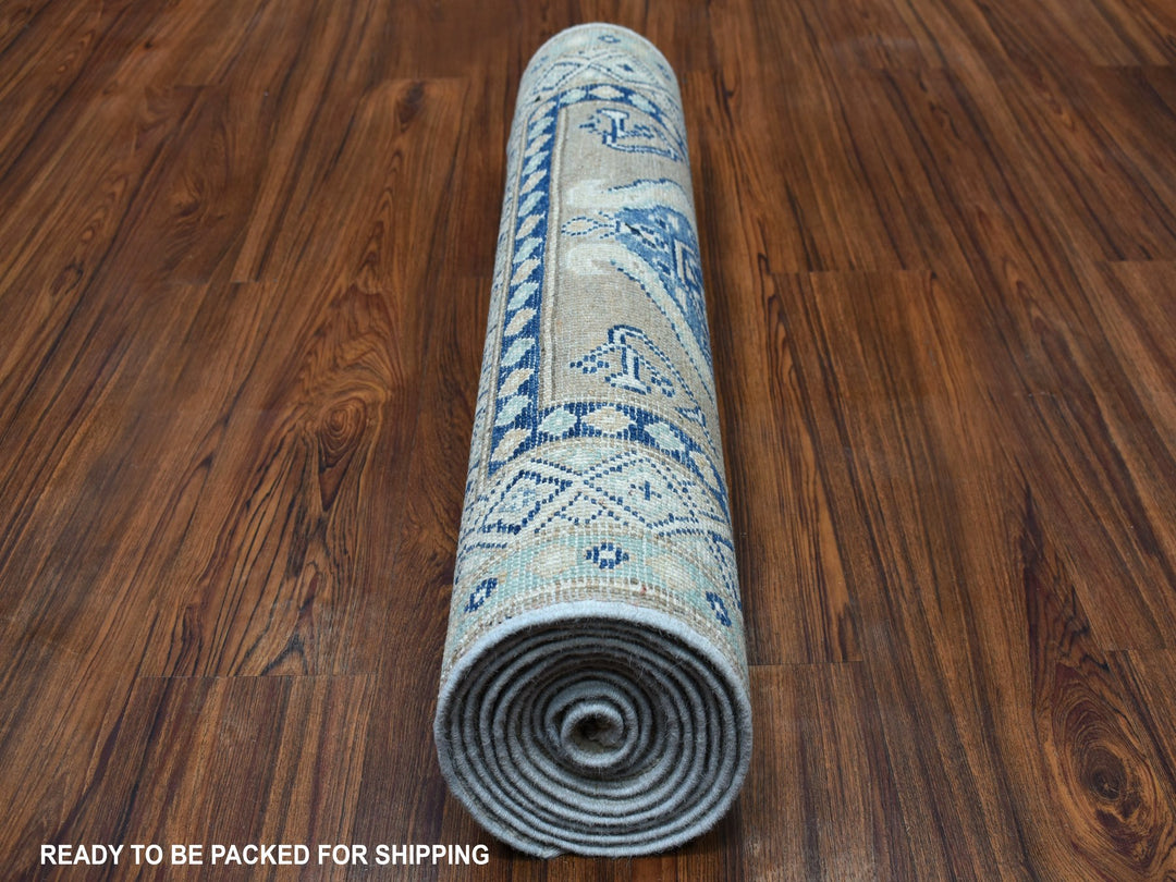 2'6" x 9'9" New Hand Knotted Grey Wool Runner Oriental Rug - MOA10254681