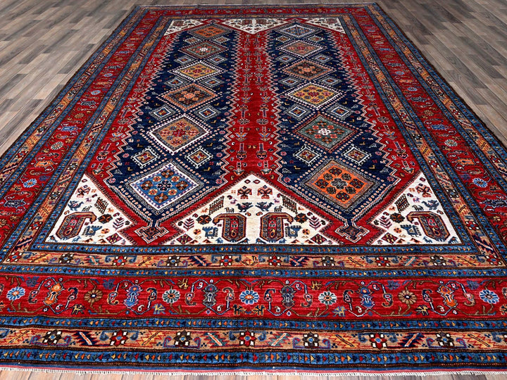 9'1" x 12'3" New Hand Knotted Red Wool Rectangle Oriental Rug - MOA102546