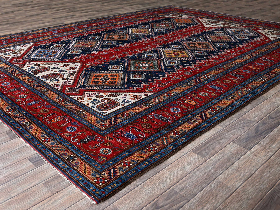 9'1" x 12'3" New Hand Knotted Red Wool Rectangle Oriental Rug - MOA102546