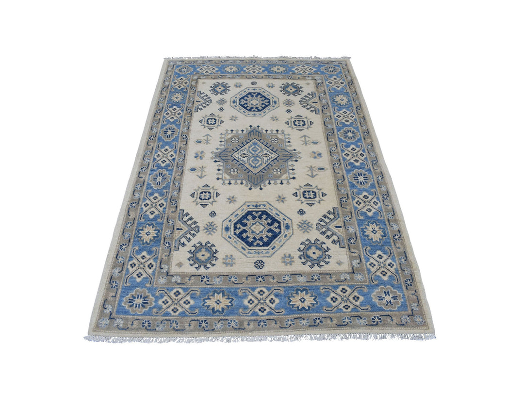 4'0" x 5'9" New Hand Knotted Ivory Wool Rectangle Oriental Rug - MOA10254784