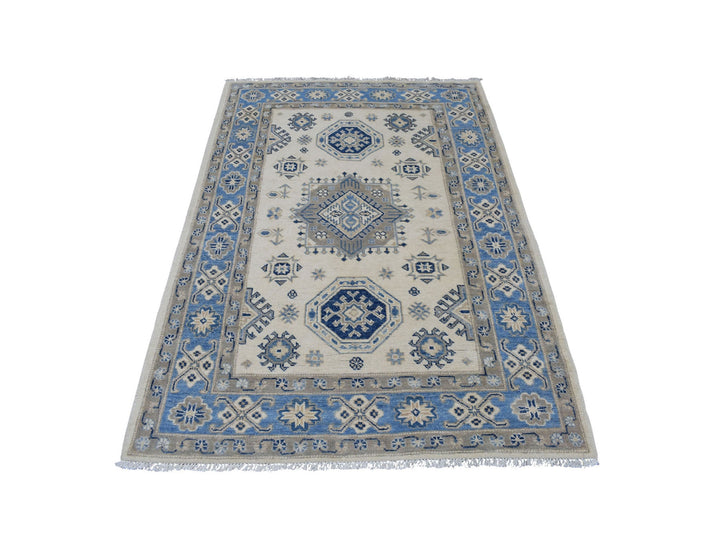 4'0" x 5'9" New Hand Knotted Ivory Wool Rectangle Oriental Rug - MOA10254784