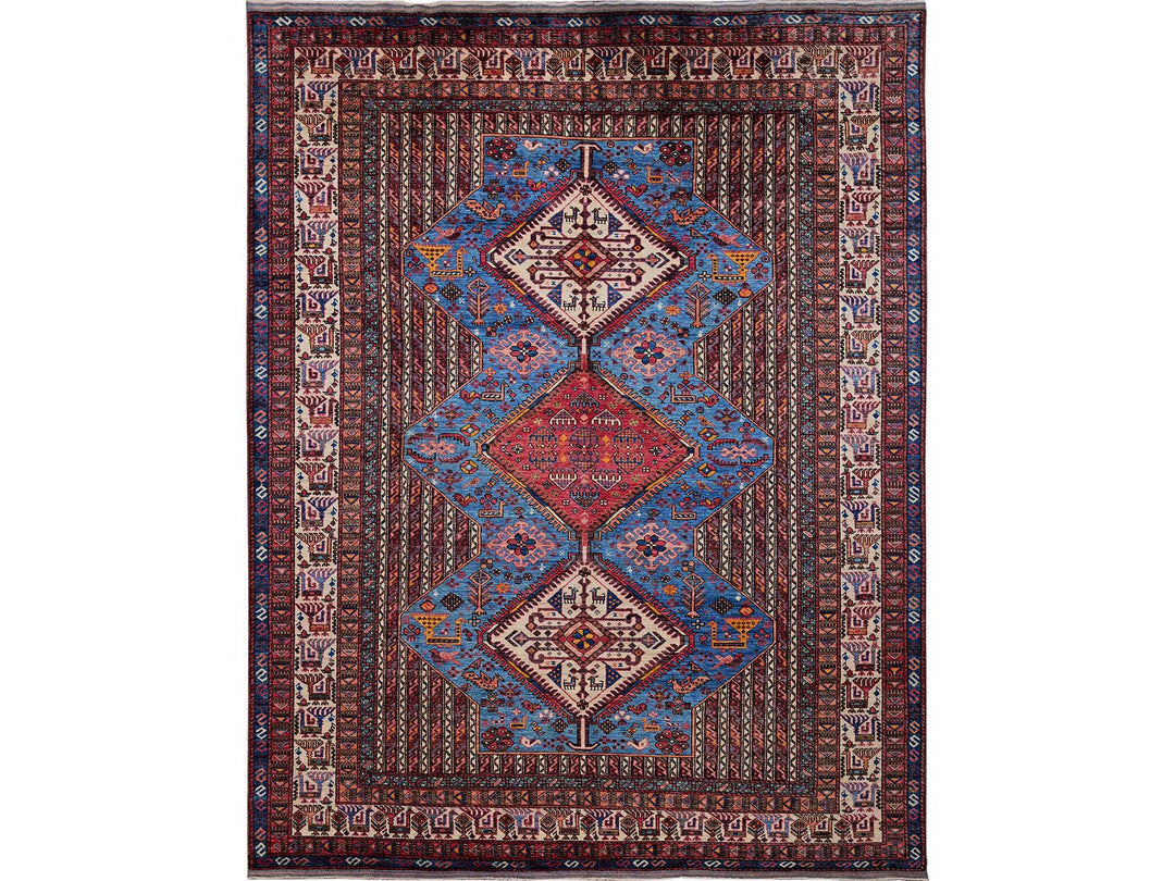 9'5" x 12'1" New Hand Knotted Blue Wool Rectangle Oriental Rug - MOA102547