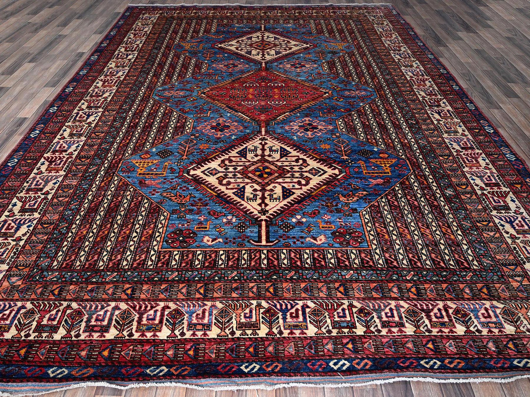 9'5" x 12'1" New Hand Knotted Blue Wool Rectangle Oriental Rug - MOA102547