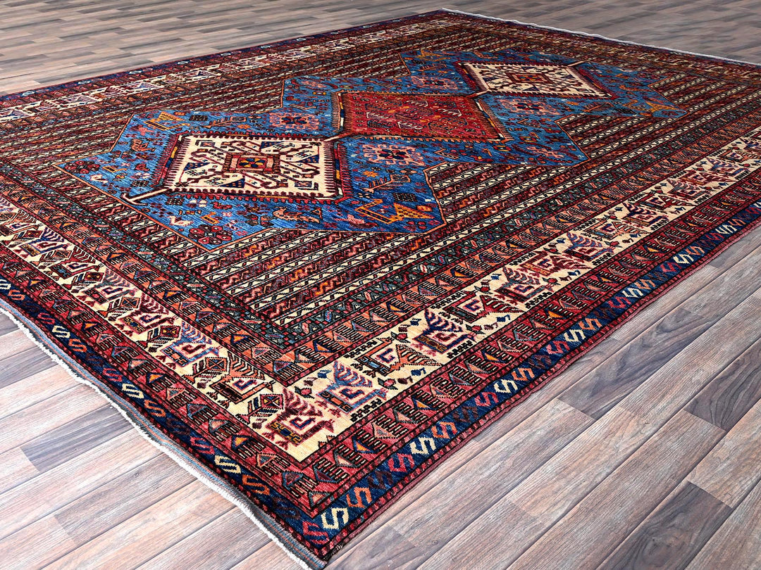 9'5" x 12'1" New Hand Knotted Blue Wool Rectangle Oriental Rug - MOA102547