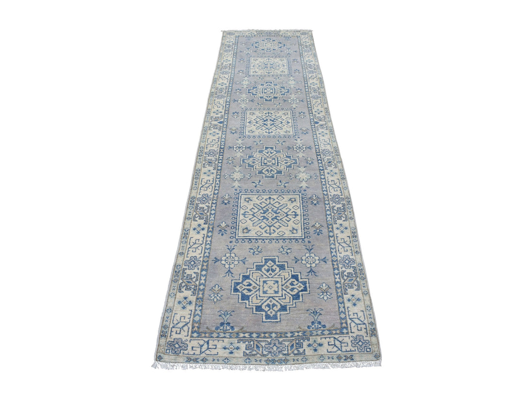 2'6" x 9'7" New Hand Knotted Grey Wool Runner Oriental Rug - MOA10254855