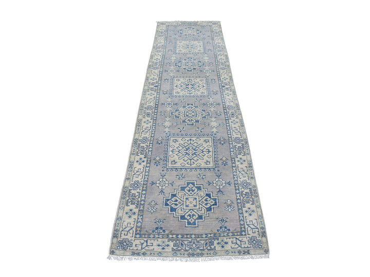 2'6" x 9'7" New Hand Knotted Grey Wool Runner Oriental Rug - MOA10254855