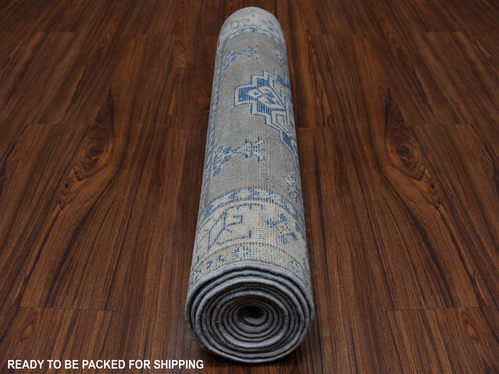 2'6" x 9'7" New Hand Knotted Grey Wool Runner Oriental Rug - MOA10254855