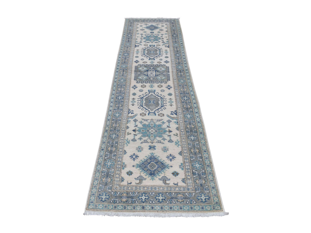 2'6" x 9'6" New Hand Knotted Ivory Wool Runner Oriental Rug - MOA10254862