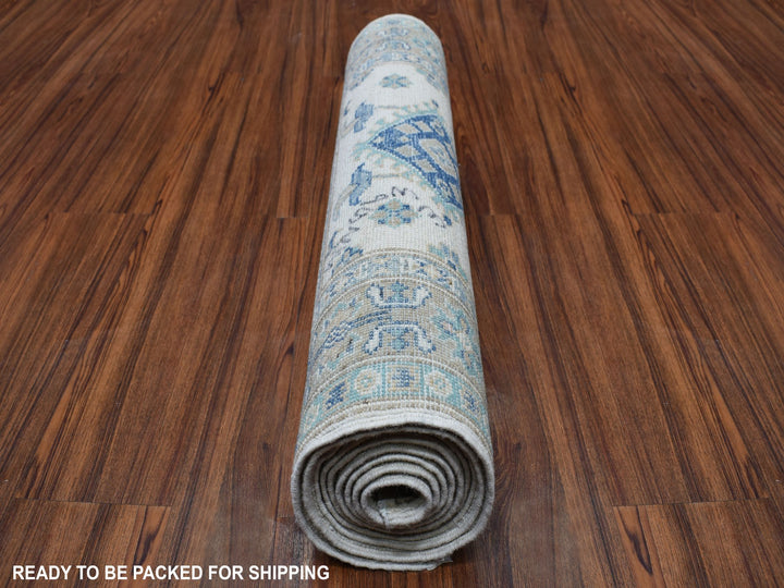 2'6" x 9'6" New Hand Knotted Ivory Wool Runner Oriental Rug - MOA10254862