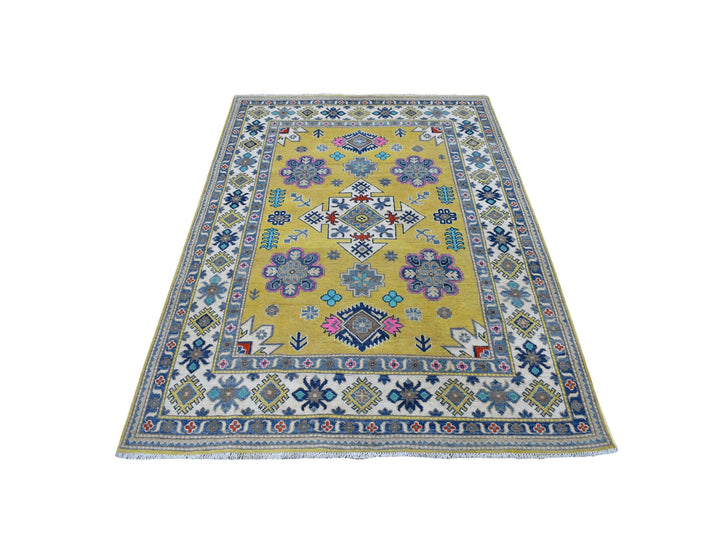 4'10" x 6'6" New Hand Knotted Yellow Wool Rectangle Oriental Rug - MOA10254936