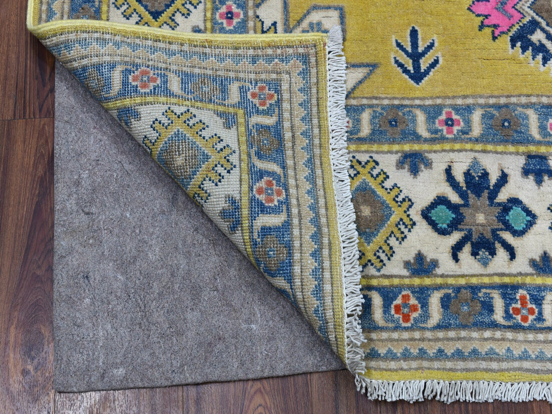 4'10" x 6'6" New Hand Knotted Yellow Wool Rectangle Oriental Rug - MOA10254936