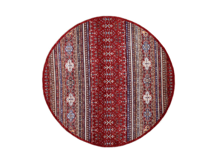 9'7" x 9'7" New Hand Knotted Red Wool Round Oriental Rug - MOA10254958