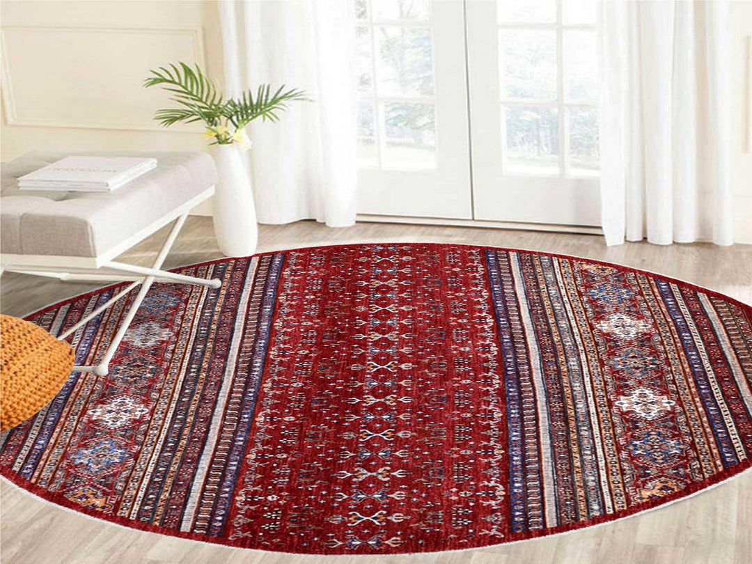 9'7" x 9'7" New Hand Knotted Red Wool Round Oriental Rug - MOA10254958