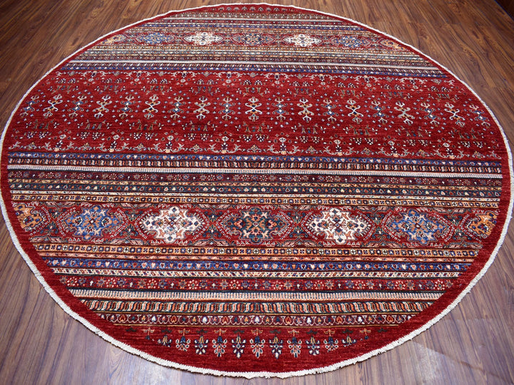 9'7" x 9'7" New Hand Knotted Red Wool Round Oriental Rug - MOA10254958