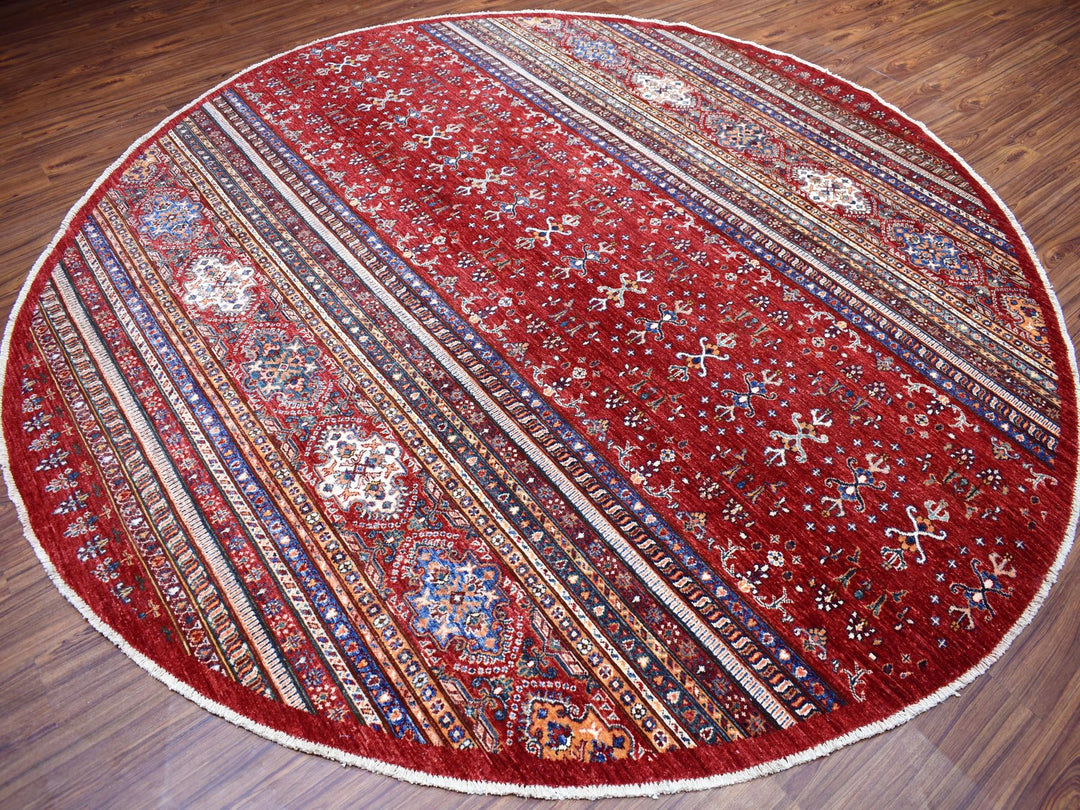 9'7" x 9'7" New Hand Knotted Red Wool Round Oriental Rug - MOA10254958