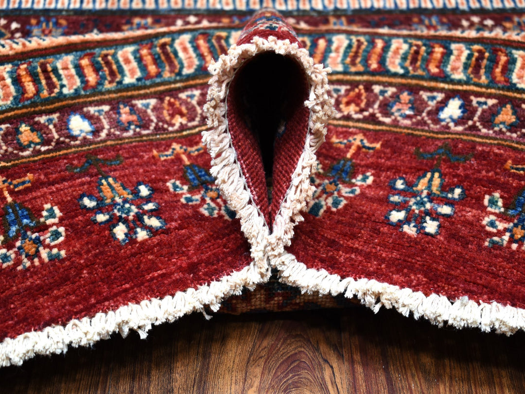 9'7" x 9'7" New Hand Knotted Red Wool Round Oriental Rug - MOA10254958