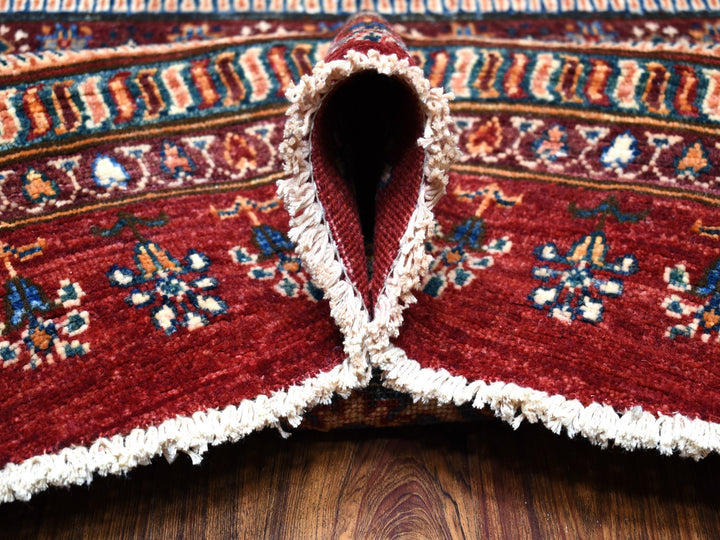 9'7" x 9'7" New Hand Knotted Red Wool Round Oriental Rug - MOA10254958
