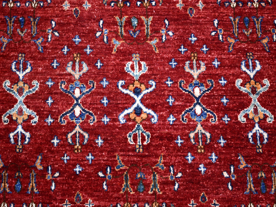 9'7" x 9'7" New Hand Knotted Red Wool Round Oriental Rug - MOA10254958