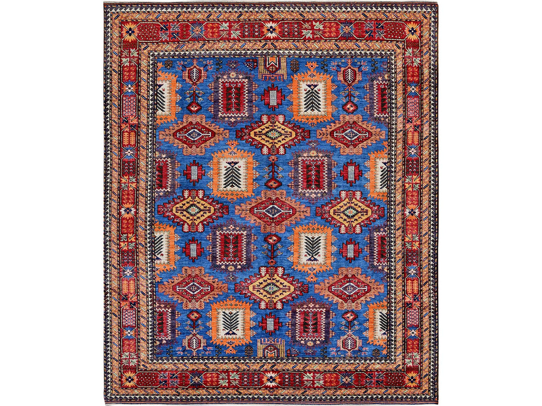 8'2" x 9'9" New Hand Knotted Blue Wool Rectangle Oriental Rug - MOA102549