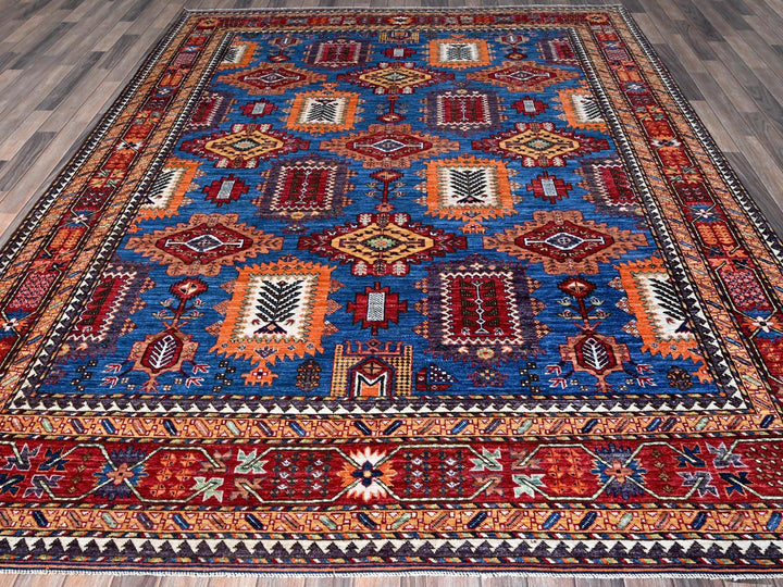 8'2" x 9'9" New Hand Knotted Blue Wool Rectangle Oriental Rug - MOA102549