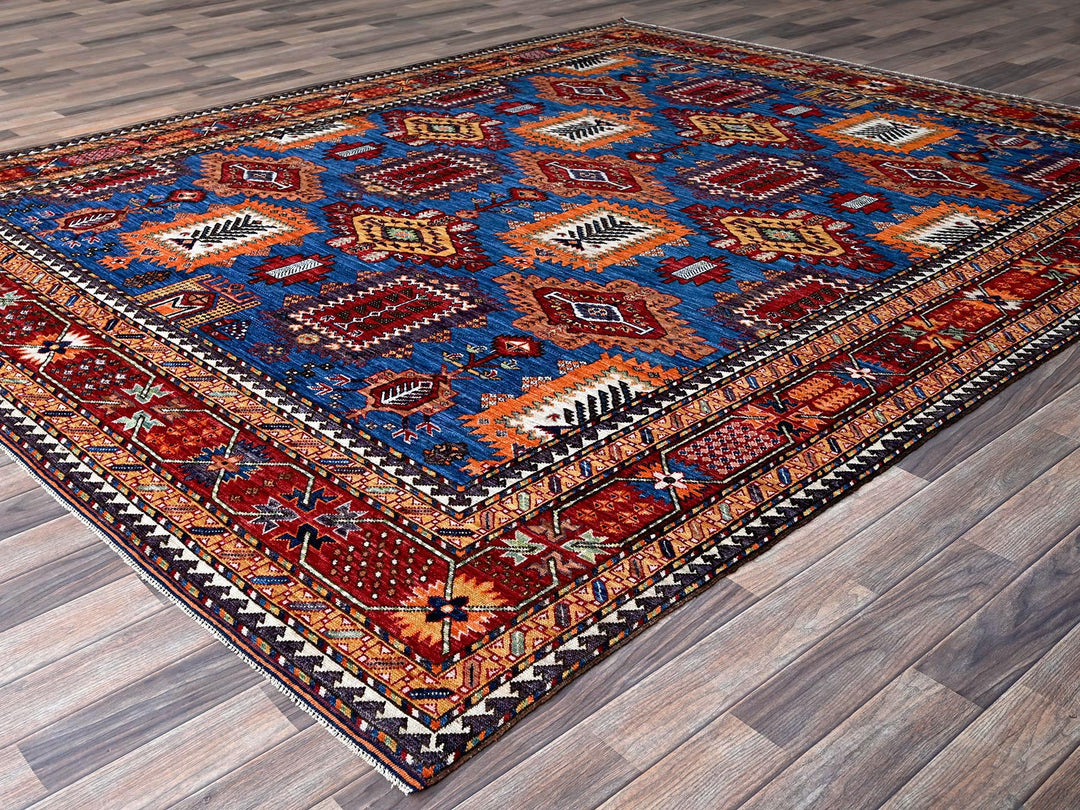 8'2" x 9'9" New Hand Knotted Blue Wool Rectangle Oriental Rug - MOA102549