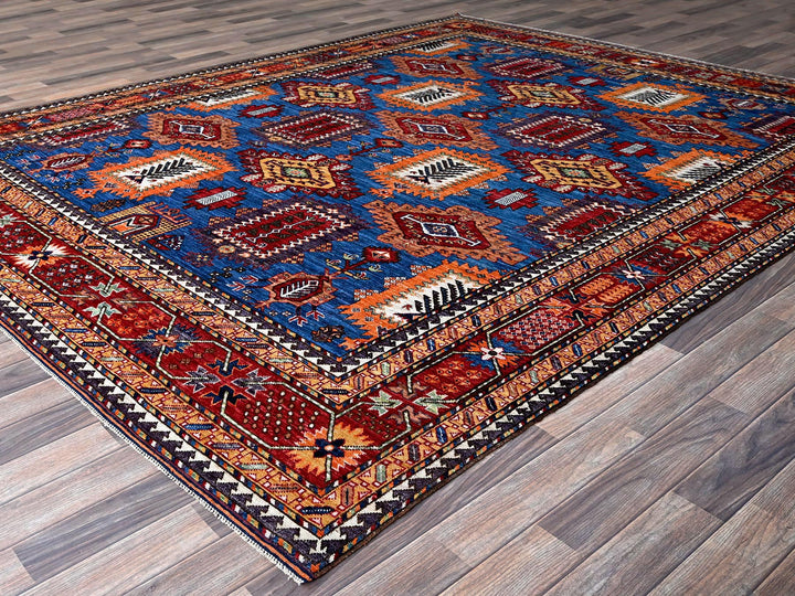 8'2" x 9'9" New Hand Knotted Blue Wool Rectangle Oriental Rug - MOA102549