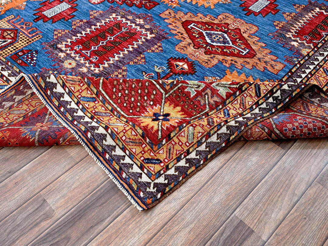 8'2" x 9'9" New Hand Knotted Blue Wool Rectangle Oriental Rug - MOA102549