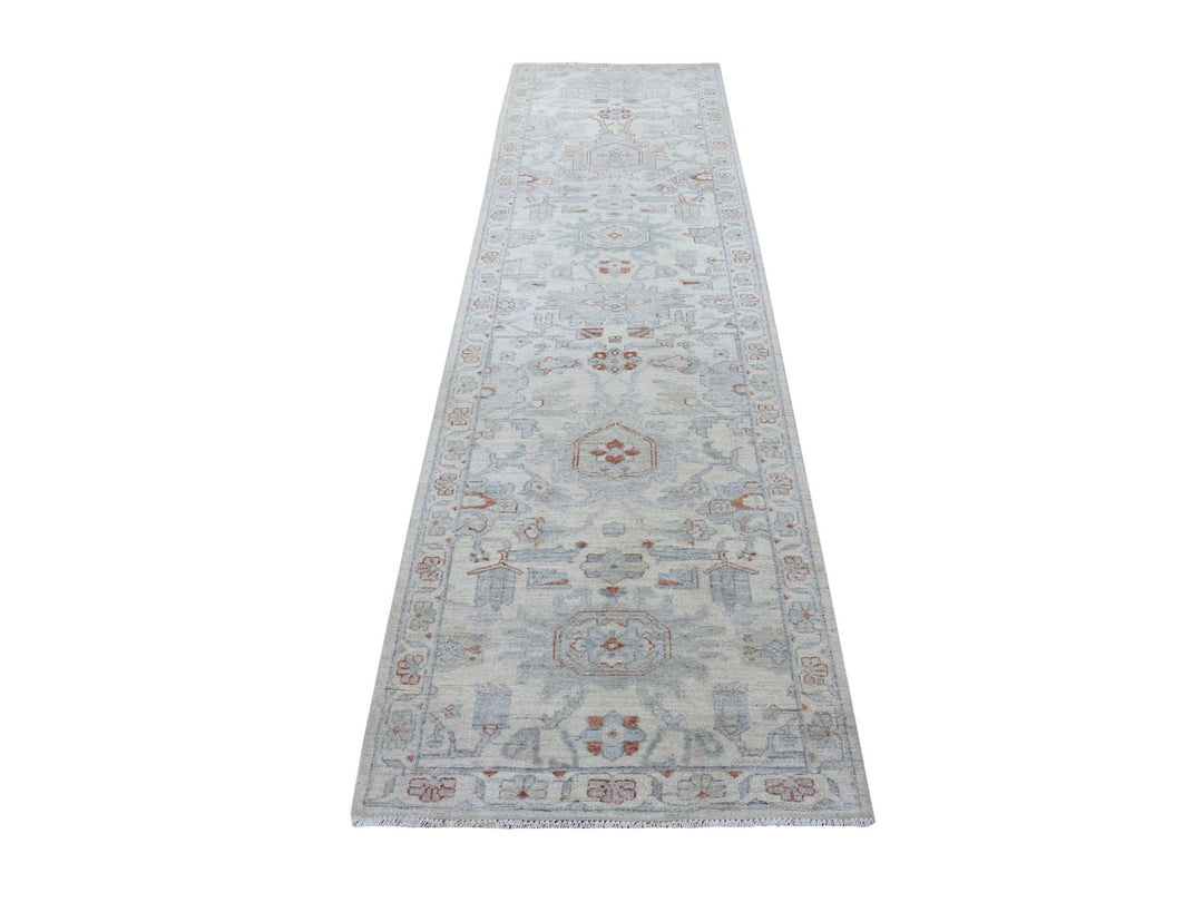 2'7" x 9'7" New Hand Knotted Ivory Wool Runner Oriental Rug - MOA10255026