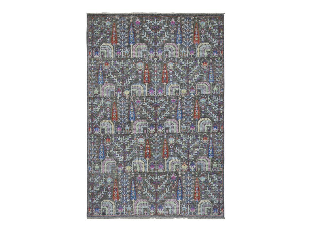 6'0" x 8'10" New Hand Knotted Grey Wool Rectangle Oriental Rug - MOA10255105