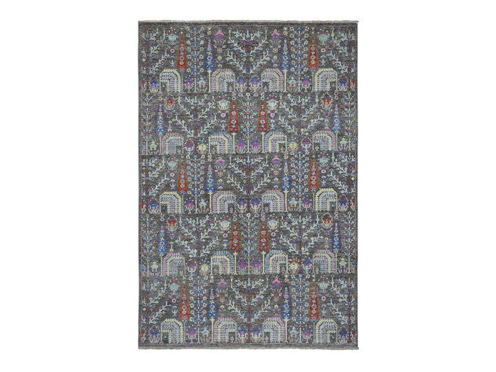 6'0" x 8'10" New Hand Knotted Grey Wool Rectangle Oriental Rug - MOA10255105
