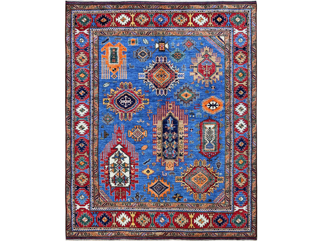 8'1" x 9'10" New Hand Knotted Blue Wool Rectangle Oriental Rug - MOA102552