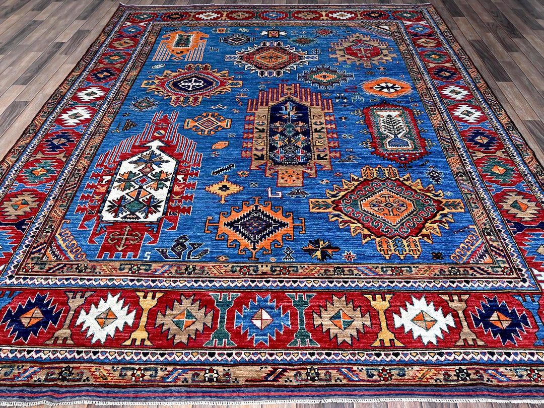 8'1" x 9'10" New Hand Knotted Blue Wool Rectangle Oriental Rug - MOA102552