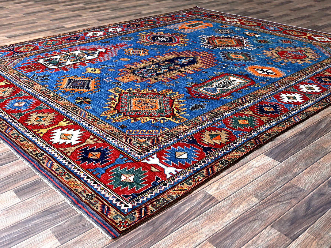 8'1" x 9'10" New Hand Knotted Blue Wool Rectangle Oriental Rug - MOA102552