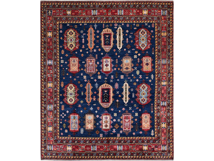 8'5" x 9'8" New Hand Knotted Blue Wool Rectangle Oriental Rug - MOA102553