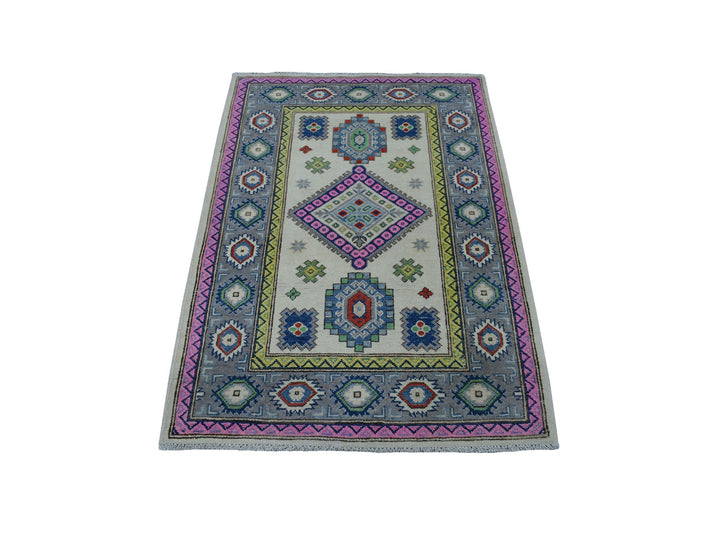 3'2" x 4'10" New Hand Knotted Ivory Wool Rectangle Oriental Rug - MOA10255402