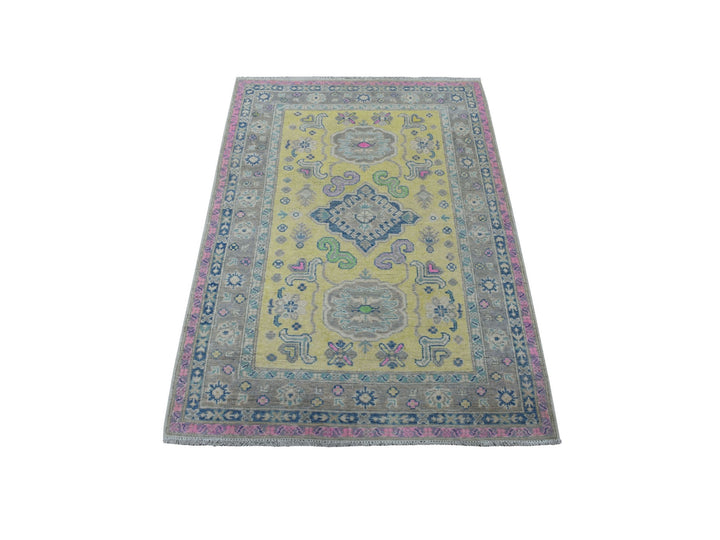 3'3" x 4'8" New Hand Knotted Yellow Wool Rectangle Oriental Rug - MOA10255407