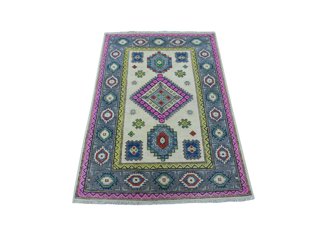 3'1" x 4'9" New Hand Knotted Ivory Wool Rectangle Oriental Rug - MOA10255410