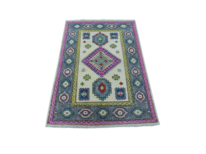 3'1" x 4'9" New Hand Knotted Ivory Wool Rectangle Oriental Rug - MOA10255410