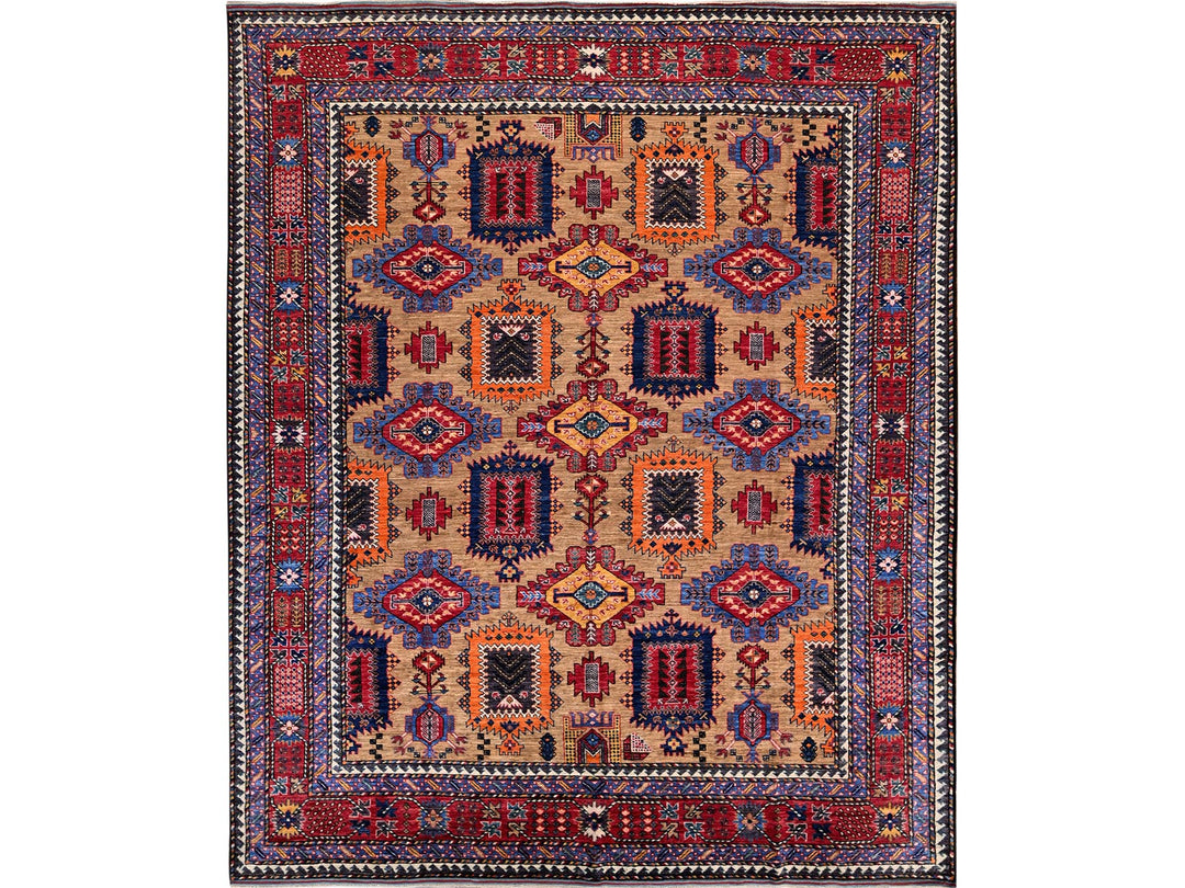 8'1" x 9'7" New Hand Knotted Beige Wool Rectangle Oriental Rug - MOA102554