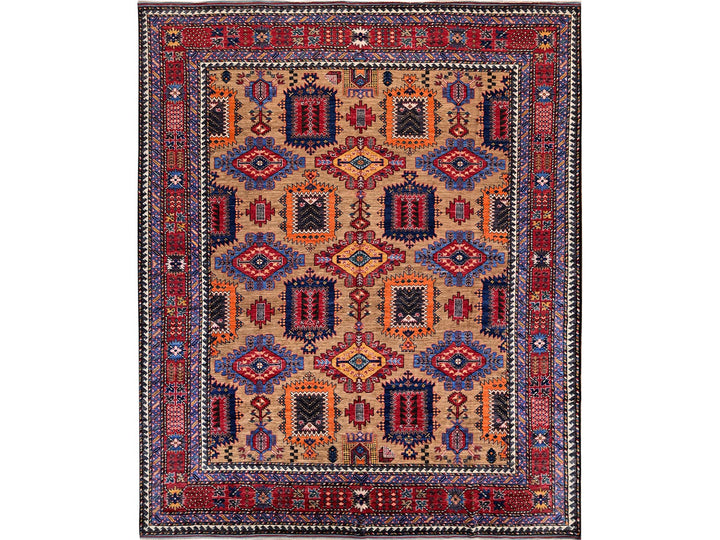 8'1" x 9'7" New Hand Knotted Beige Wool Rectangle Oriental Rug - MOA102554