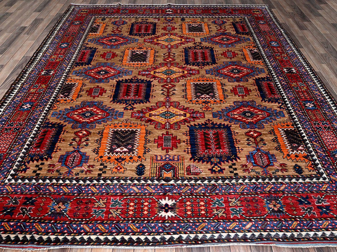 8'1" x 9'7" New Hand Knotted Beige Wool Rectangle Oriental Rug - MOA102554