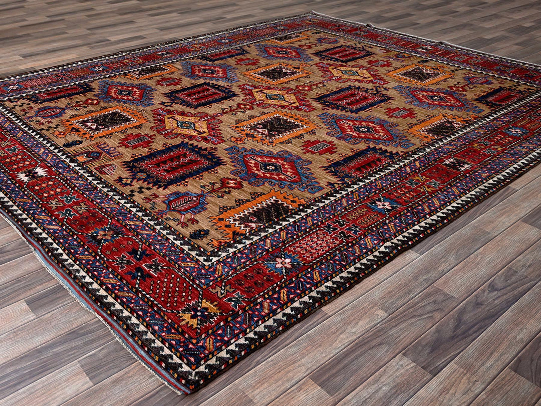 8'1" x 9'7" New Hand Knotted Beige Wool Rectangle Oriental Rug - MOA102554