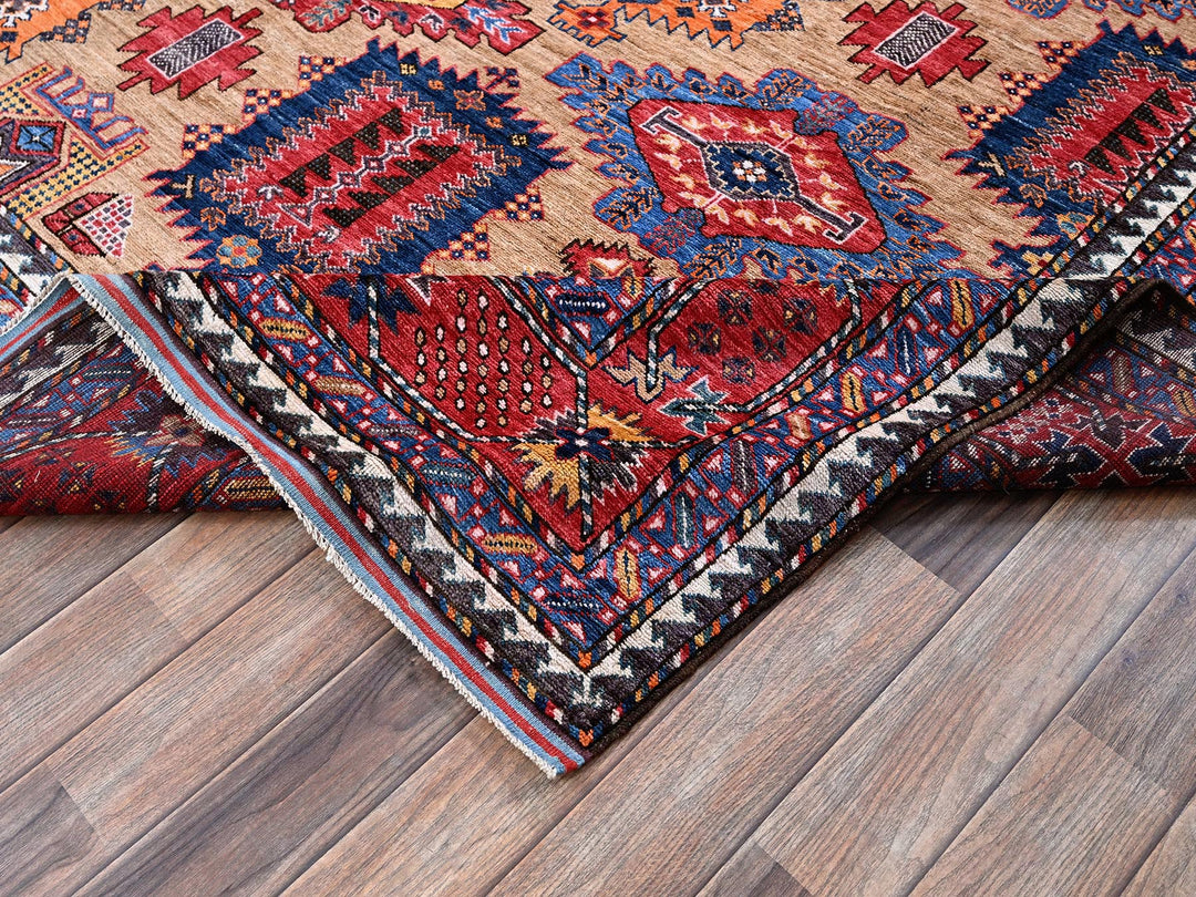8'1" x 9'7" New Hand Knotted Beige Wool Rectangle Oriental Rug - MOA102554