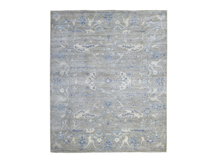 8'4" x 9'9" New Hand Knotted Grey Wool Rectangle Oriental Rug - MOA10255520
