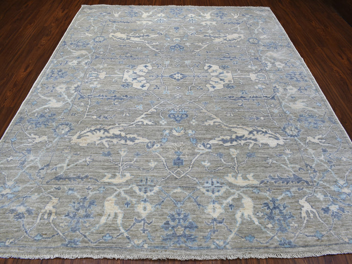 8'4" x 9'9" New Hand Knotted Grey Wool Rectangle Oriental Rug - MOA10255520