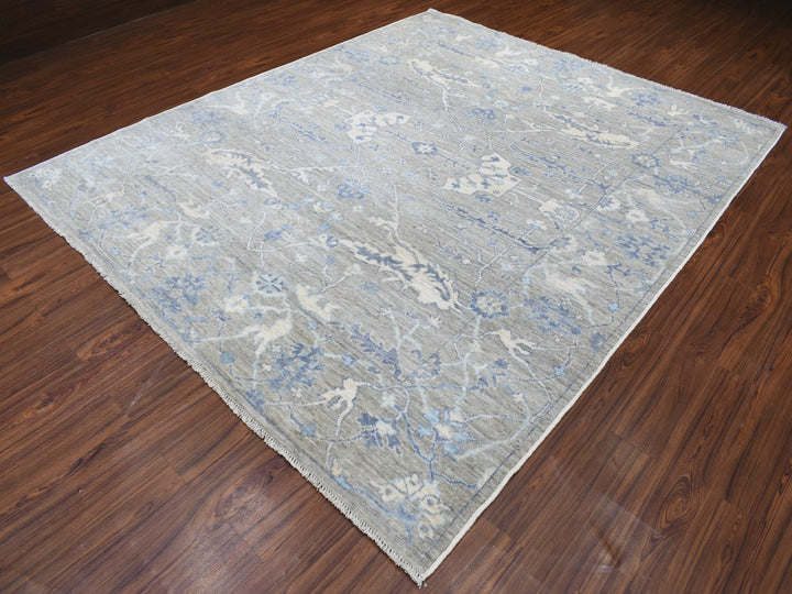 8'4" x 9'9" New Hand Knotted Grey Wool Rectangle Oriental Rug - MOA10255520