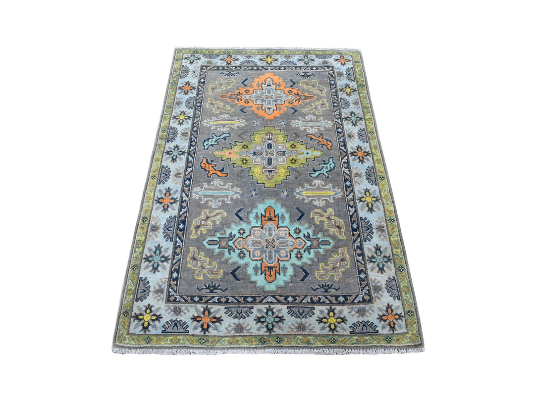 3'3" x 5'0" New Hand Knotted Grey Wool Rectangle Oriental Rug - MOA10255555