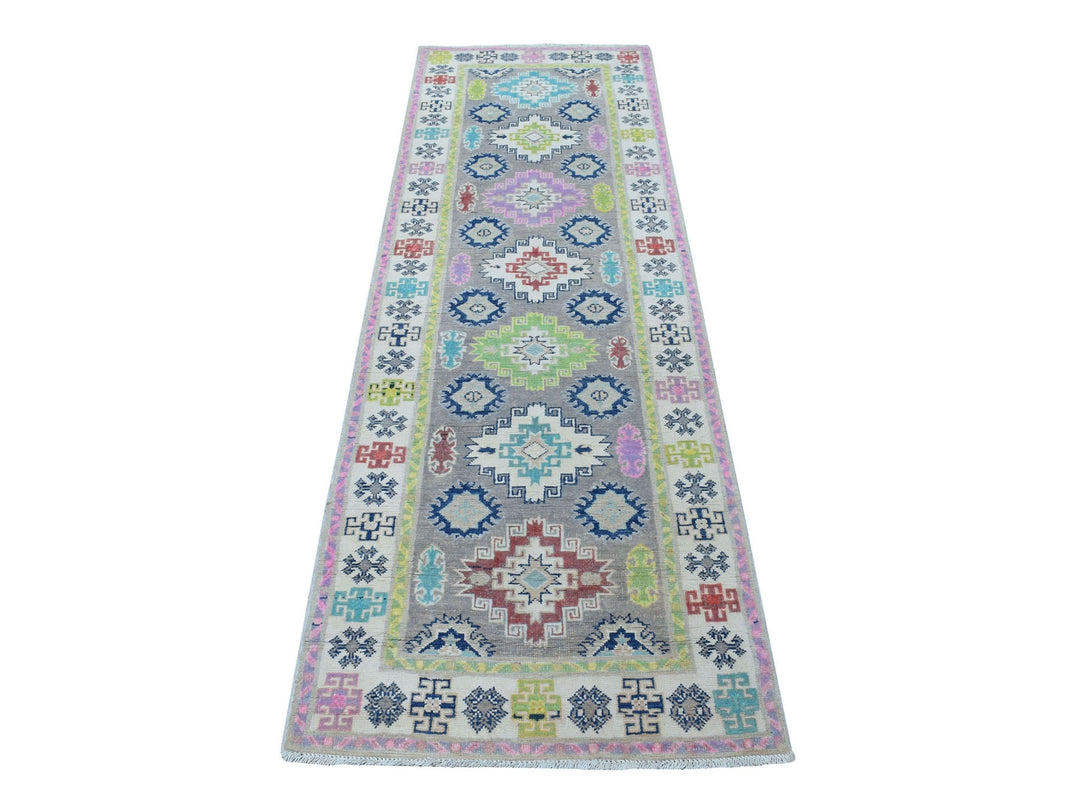 2'7" x 7'10" New Hand Knotted Grey Wool Runner Oriental Rug - MOA10255574