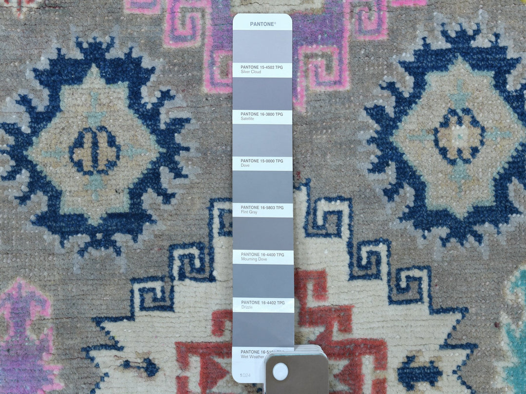 2'7" x 7'10" New Hand Knotted Grey Wool Runner Oriental Rug - MOA10255574