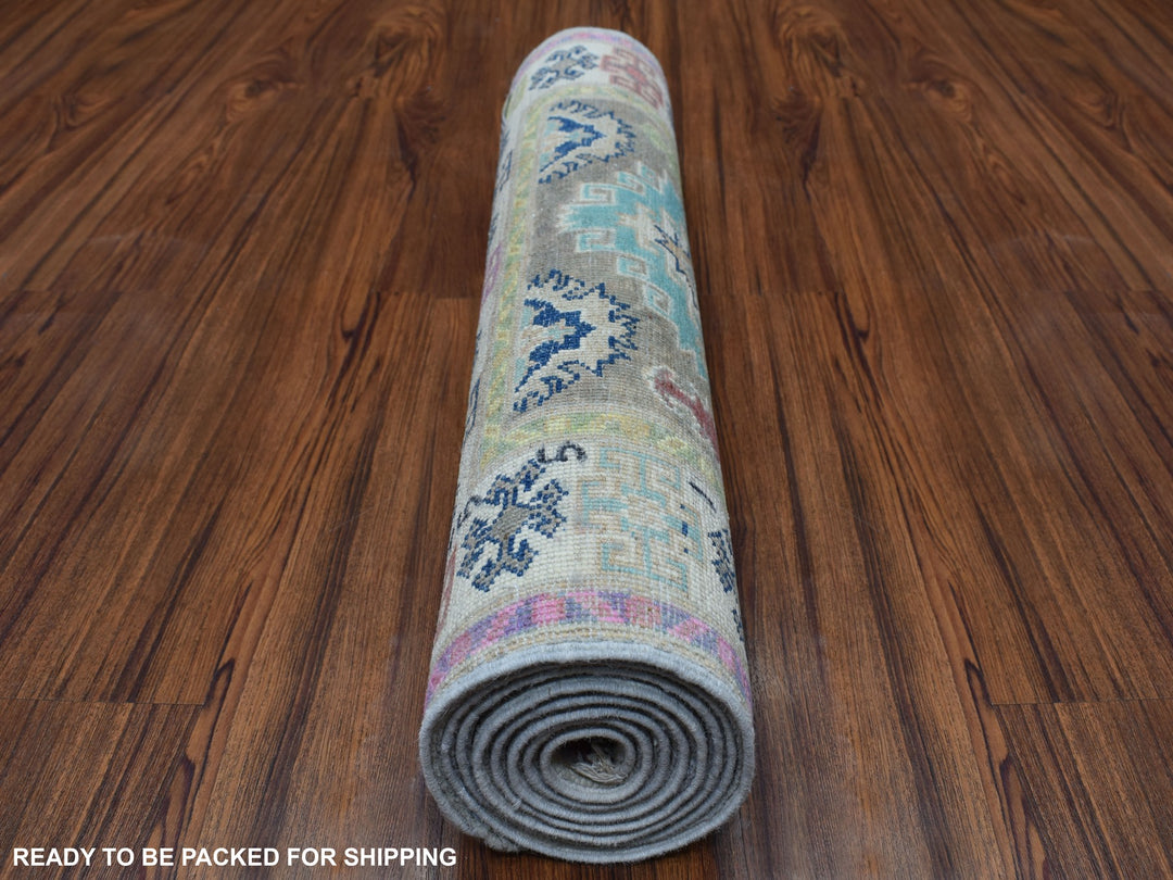 2'7" x 7'10" New Hand Knotted Grey Wool Runner Oriental Rug - MOA10255574